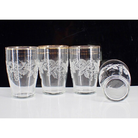 Bartlett Collins VTG Frosted Grape Vine 14K Gold Trim 5 OZ Grappa Glass set of 4 - Picture 4 of 11